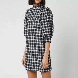 Ganni puff sleeve gingham mini dress